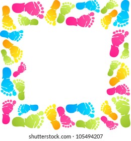 Funny Baby Foot Prints Vector Frame