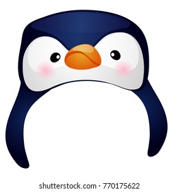 Funny baby hat with ear flaps in the style of the penguin isolated on white background. Vector cartoon close-up illustration.