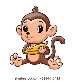 funny baby monkey holding banana