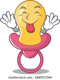 Funny baby pacifier cartoon design with tongue out face