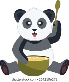 Funny Baby Panda Cartoon Illustration. Vector Character