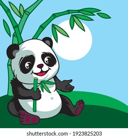 Funny Baby Panda Eats Bamboo.