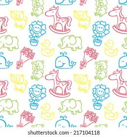 funny baby pattern. vector outline doodle seamless pattern for baby shower