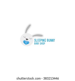 Funny baby shop logo design template. smiling bunny shape. Vector illustration