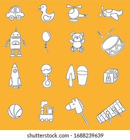 funny baby toys doodle set. vector collection of hand drawn toys icons for baby shower or scrapbook or for icons