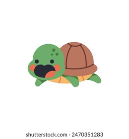 Funny baby turtle vector cartoon illustration isolated on a white background.