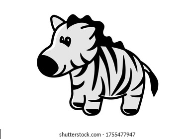  Funny baby zebra. One full length animal illustration for children on a white background. Freehand flat design vector.