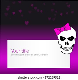 Funny background with angry skull and pink bow