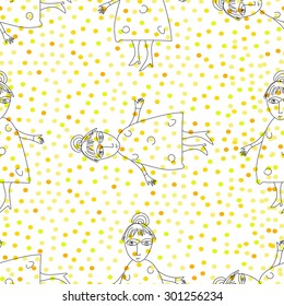  Funny background with children's drawings and dots on a white background.