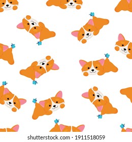 Funny background with corgi. Corgi seamless pattern