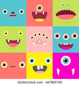 Funny background with cute cartoon monsters faces. EPS8