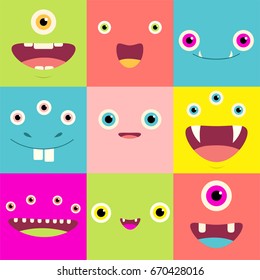 Funny background with cute cartoon monsters faces. EPS8