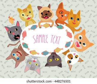 Funny background with funny kitties vector