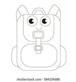 Funny Backpack cartoon. Outlined object with black stroke.