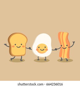 Funny Bacon Bread And Egg Yolk. Flat Icon. Vector Illustration