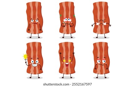 Divertido tocino de dibujos animados con diferentes expresiones ilustración de diseño