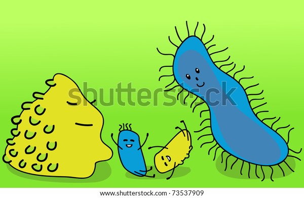 Funny bacteria\
family with multiplying baby\
bugs