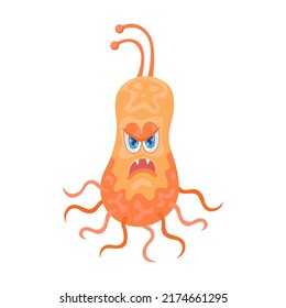 Funny bacteria flat icon. Cartoon characters of viruses, microbes, microorganisms vector illustration