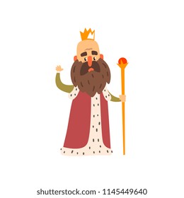 Funny bald bearded majestic king character cartoon vector Illustration on a white background