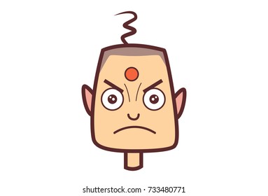 Funny Bald Man in Anger. Vector Illustration. Isolated on white background.