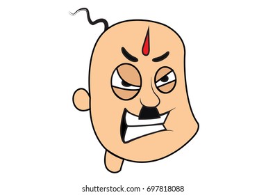 Funny Bald Man Angry. Vector Illustration. Isolated on white background.