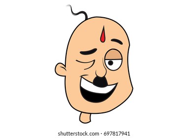 Funny Bald Man Happily Winking. Vector Illustration. Isolated on white background.