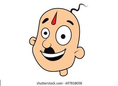 Funny Bald Man Happy. Vector Illustration. Isolated on white background.