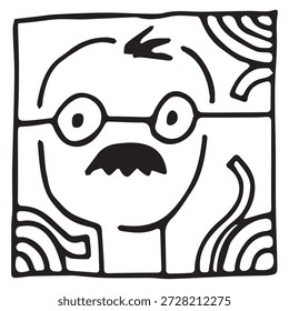 Funny bald man in rounded glasses. Hand drawn doodle for sticker, postcard, wallpaper, mural, fabric, prints, wall decor, clothing, etc