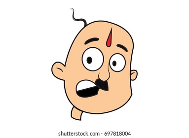 Funny Bald Man Shocked. Vector Illustration. Isolated on white background.
