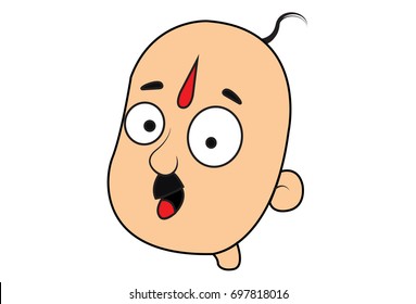 Funny Bald Man Shocked. Vector Illustration. Isolated on white background.