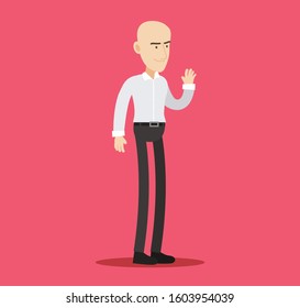 funny bald man standing isolated waving well dressed 