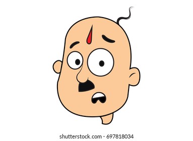Funny Bald Man Surprised. Vector Illustration. Isolated on white background.