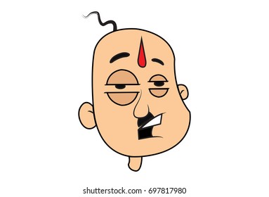 Funny Bald Man Tired. Vector Illustration. Isolated on white background.