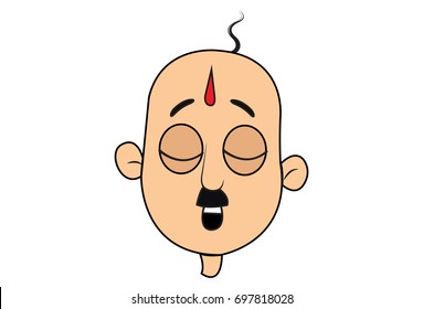 Funny Bald Man TIred. Vector Illustration. Isolated on white background.