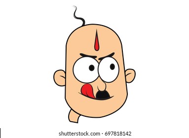 Funny Bald Man with tongue stuck out. Vector Illustration. Isolated on white background.