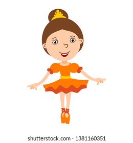 Funny ballerina in cartoon style stands isolated on white background