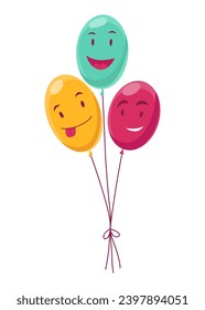 Funny balloon characters with happy smiling faces, colorful party accessoires