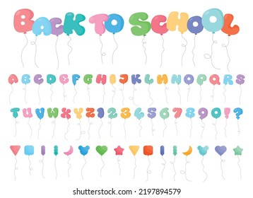 Funny balloon letters and numbers. Back to school ballon text 