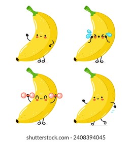 Funny Banana characters bundle set. Vector hand drawn doodle style cartoon character illustration icon design. Cute Banana mascot character collection
