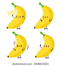 Funny Banana characters bundle set. Vector hand drawn doodle style cartoon character illustration icon design. Cute Banana mascot character collection