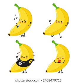 Funny Banana characters bundle set. Vector hand drawn doodle style cartoon character illustration icon design. Cute Banana mascot character collection