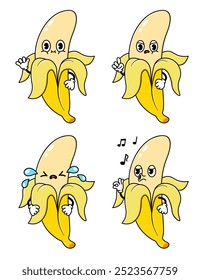 Funny Banana characters bundle set. Vector hand drawn doodle style traditional cartoon vintage, retro character illustration icon design. Isolated white background. Happy Banana mascot character