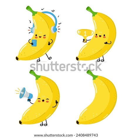 Funny Banana characters bundle set. Vector hand drawn doodle style cartoon character illustration icon design. Cute Banana mascot character collection