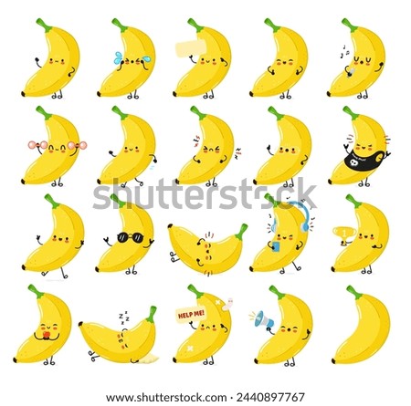 Funny Banana characters bundle set. Vector hand drawn doodle style cartoon character illustration icon design. Cute Banana mascot character collection