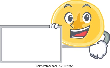 Funny banana chips cartoon character design style with board
