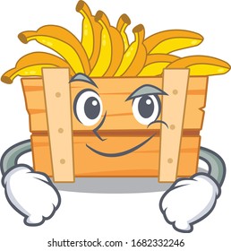 Funny banana fruit box mascot character showing confident gesture
