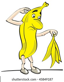 funny banana man peeling the skin cartoon vector illustration