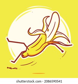 funny banana slipped cartoon art