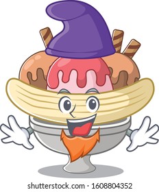 Funny banana split cartoon mascot performed as an Elf