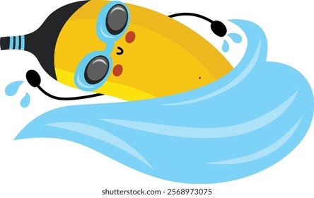 Funny banana sportsman mascot swimming